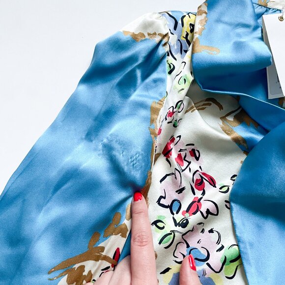Tory Burch Printed Satin Bow Blouse Porcelain Floral Size 0 NEW NWT w/ flaws - Picture 12 of 15